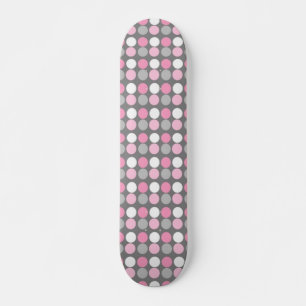 Pink White and Gray Polka Dot Skateboard