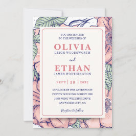 Pink white and Green Floral Rustic Wedding  Einladung
