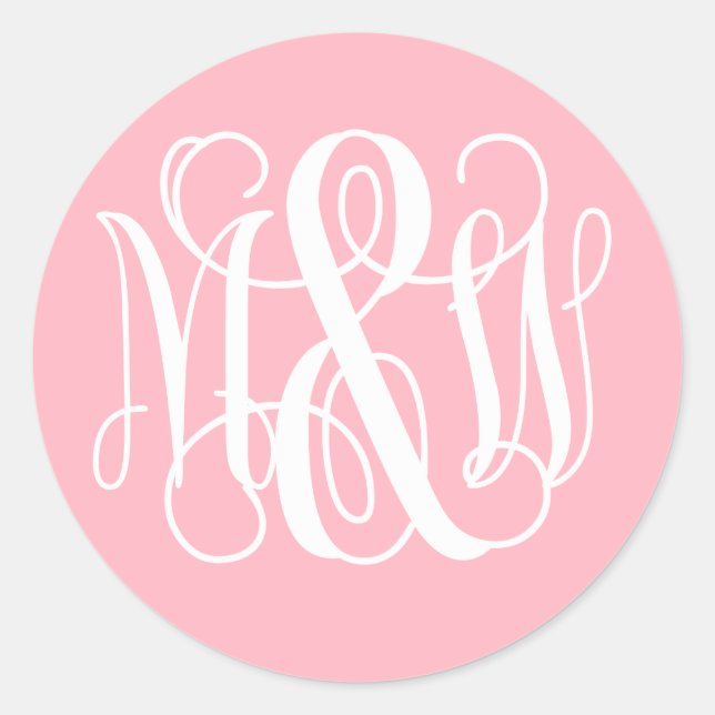 Pink White B&G Vine Script Monogram DIG BG Runder Aufkleber (Vorderseite)