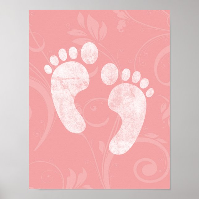 Pink/White Baby Footprints Poster (Vorne)