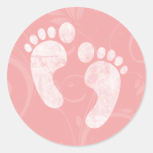 Pink/White Baby Footprints Runder Aufkleber
