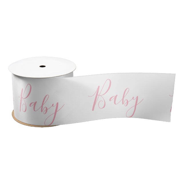 Pink White Baby Girl Script Elegante Baby Dusche Satinband (Spule)