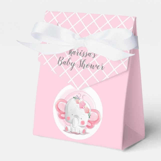 Pink & White Baby Jungle Elephant Gastgeschenk Box Geschenkschachtel (Vorderseite)
