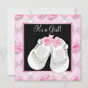 Pink White Baby Shoes Pink Black Baby Girl Dusche Einladung