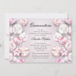 Pink White Balloons Quinceañera Einladung