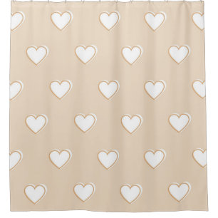 Pink White Beige Niedliches, einfaches Herzmuster Duschvorhang