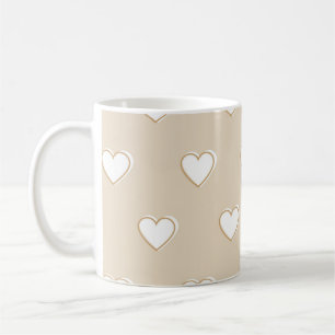 Pink White Beige Niedliches, einfaches Herzmuster Kaffeetasse
