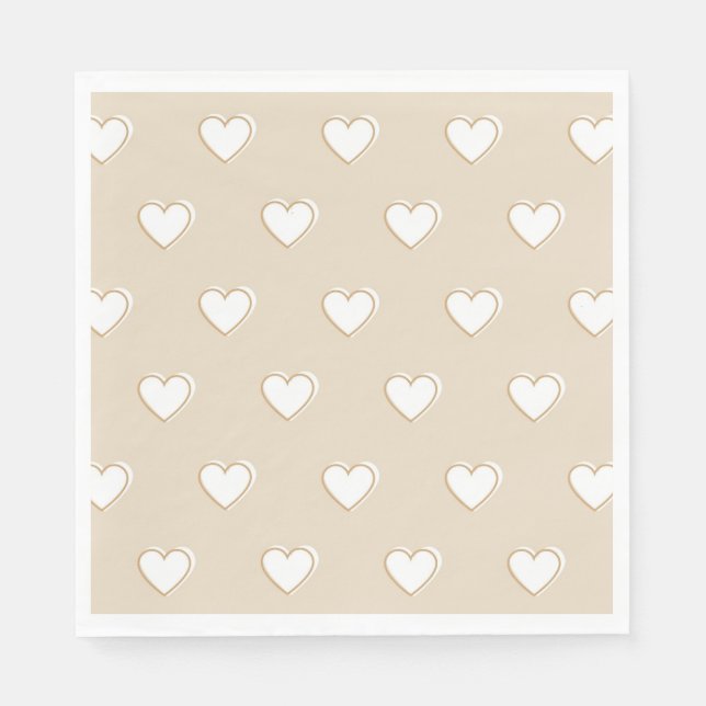 Pink White Beige Niedliches, einfaches Herzmuster Serviette (Vorderseite)