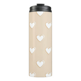 Pink White Beige Niedliches, einfaches Herzmuster Thermosbecher