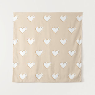Pink White Beige Niedliches, einfaches Herzmuster Wandteppich