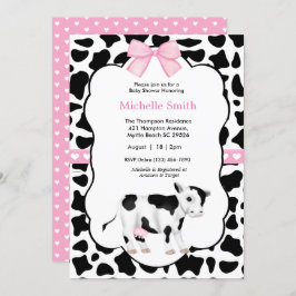 Pink White Black Cow Print Baby Dusche Einladung