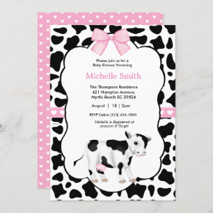 Pink White Black Cow Print Baby Dusche Einladung