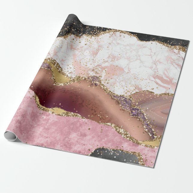 Pink White Black Mauve Gold Glitzer Agate Marble Geschenkpapier (Ungerollt)