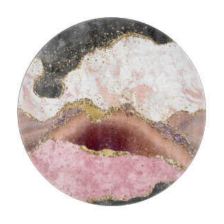 Pink White Black Mauve Gold Glitzer Agate Marble Schneidebrett