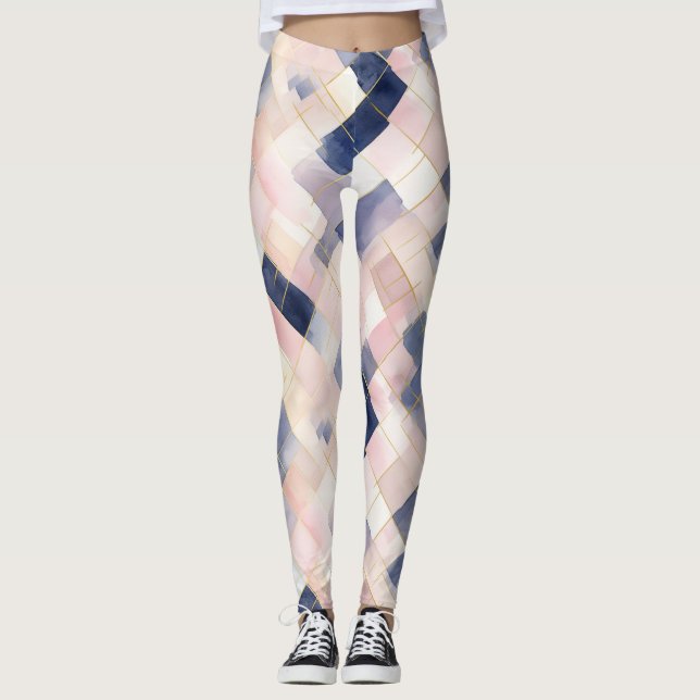 Pink White Blue Squares Leggings (Vorderseite)