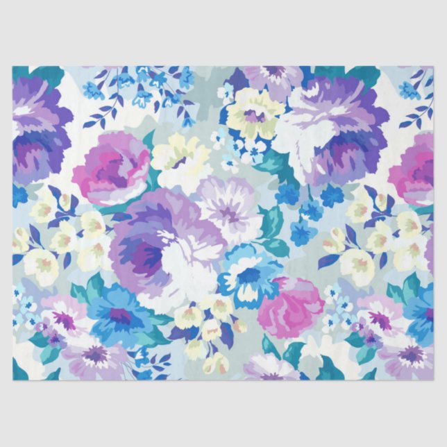 Pink White & Blue Summer Blume Muster Seidenpapier (Vorderseite)