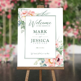 Pink White Blume Wedding Willkommenszeichen