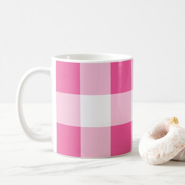 Pink White Buffalo Karo Kaffeetasse (Mit Donut)