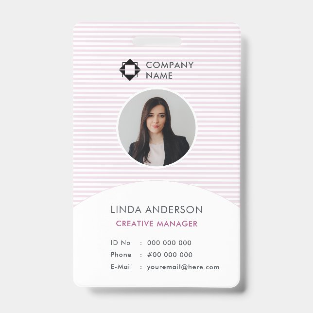 Pink White Business Logo Employee Foto Id Striping Ausweis (Vorderseite)