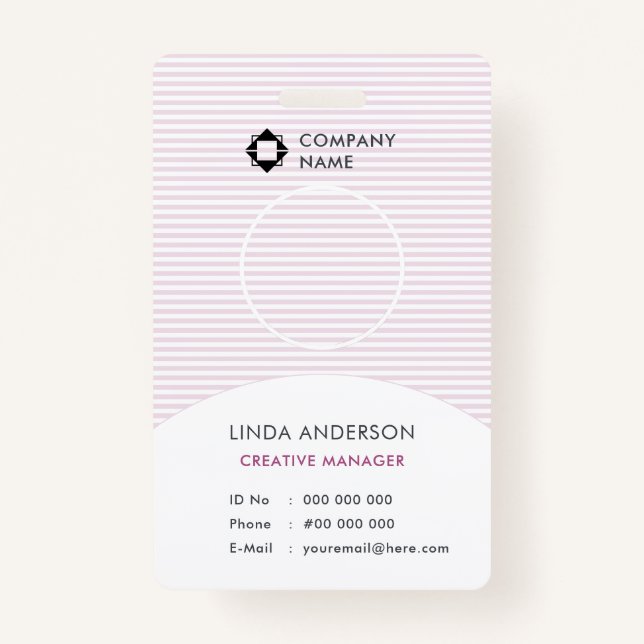 Pink White Business Logo Employee Foto Id Striping Ausweis (Vorderseite)
