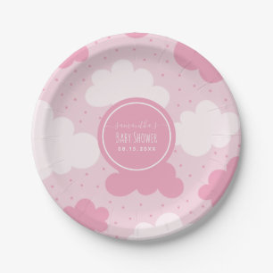 Pink & White Cartoon Clouds Girl Babydusche Niedli Pappteller