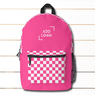 Pink White Checkerboard Karo Muster Logo Bedruckter Rucksack