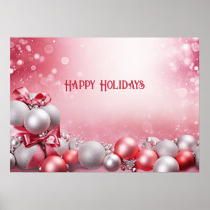 Pink White Christmas Balls Holiday Poster