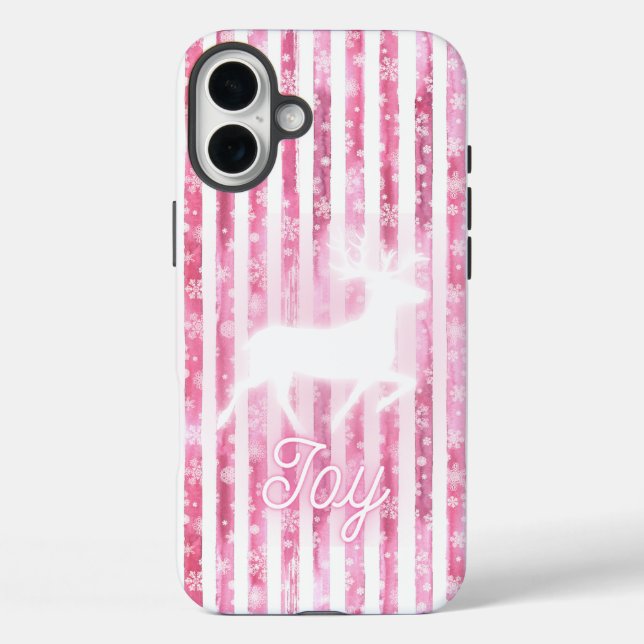Pink & White Christmas Joy Reindeer Case-Mate iPhone Hülle (Rückseite)