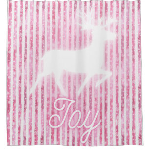 Pink & White Christmas Joy Reindeer Duschvorhang