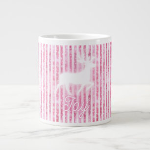 Pink & White Christmas Joy Reindeer Jumbo-Tasse