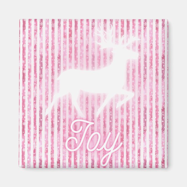 Pink & White Christmas Joy Reindeer Magnet (Vorne)