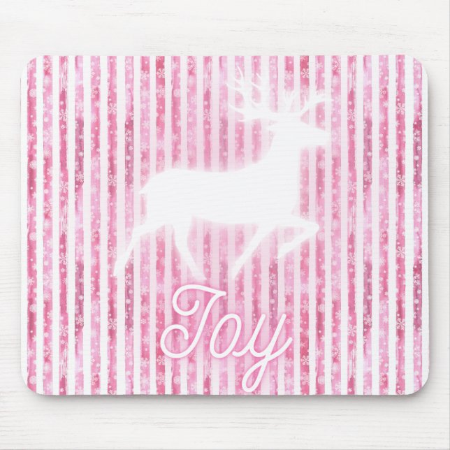 Pink & White Christmas Joy Reindeer Mousepad (Vorne)