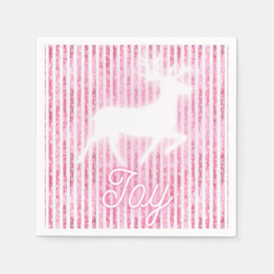 Pink & White Christmas Joy Reindeer Serviette