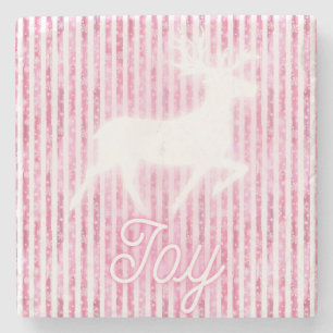 Pink & White Christmas Joy Reindeer Steinuntersetzer