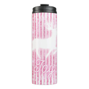 Pink & White Christmas Joy Reindeer Thermosbecher