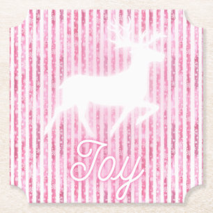 Pink & White Christmas Joy Reindeer Untersetzer
