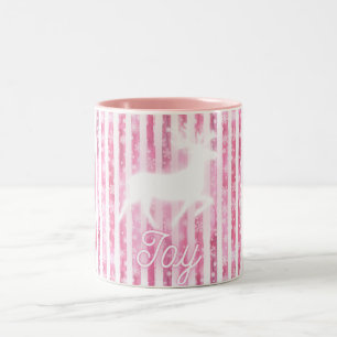 Pink & White Christmas Joy Reindeer Zweifarbige Tasse
