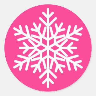 Pink White Christmas Snowflags Design Runder Aufkleber