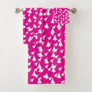 Pink White Christmas Trees Urlaub Badhandtuch Set