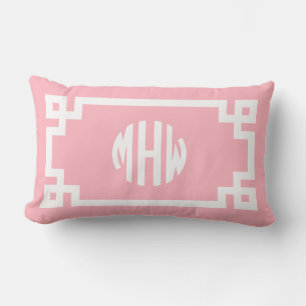 Pink White Circle Monogram Greek Key DIY BG Lendenkissen