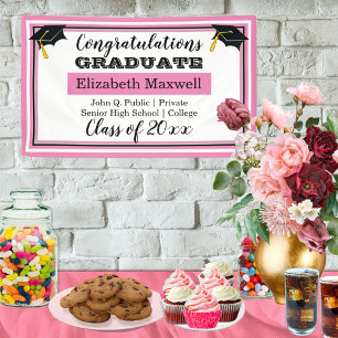 Pink   White Congratulations Graduate Graduation Banner