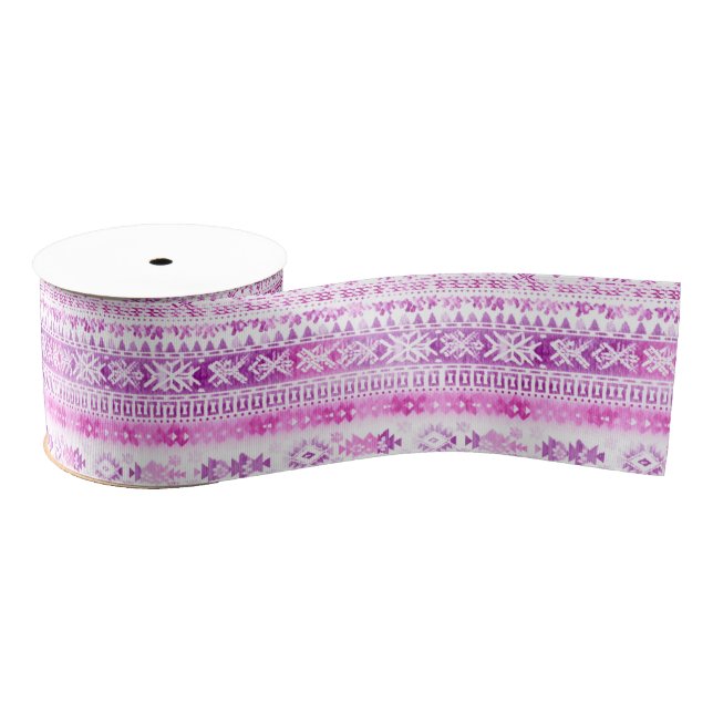 Pink White Cozy Stripes Christmas Ripsband (Spule)