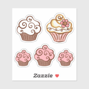 Pink White Cupcake Stickers Aufkleber