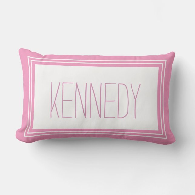 Pink White Custom Monogram Name Keake Lendenkissen (Vorderseite)
