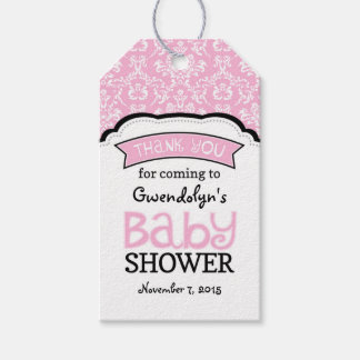 Pink White Damask Baby Dusche Danke Tags Geschenkanhänger