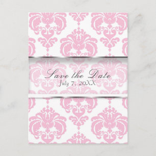 Pink & White Damask Chic Wedding Save the Date Ankündigungspostkarte