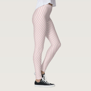 Pink White Diagonal Stripes Muster Leggings