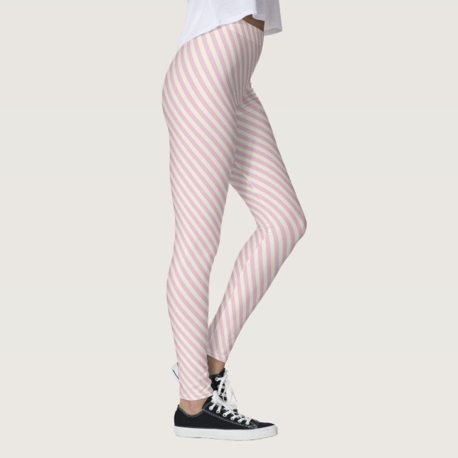 Pink White Diagonal Stripes Muster Leggings (Rechts)