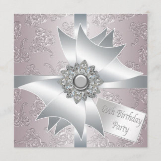 Pink White Diamond Bow Frauen 60. Geburtstagsparty Einladung