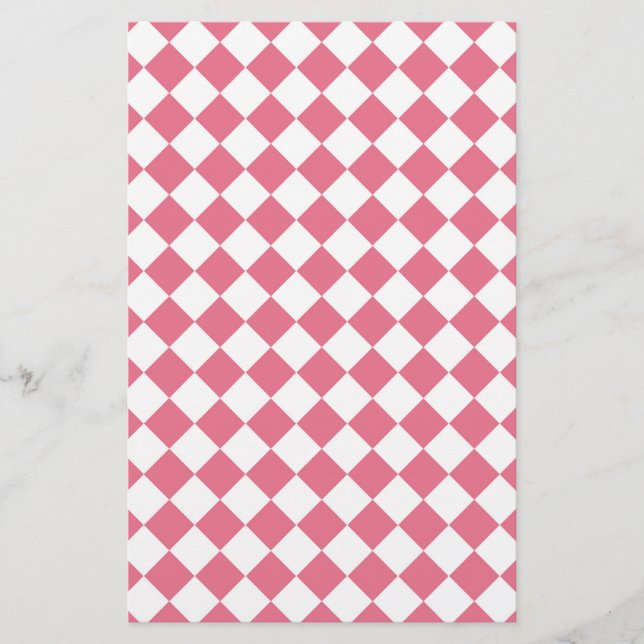 Pink White Diamond Schachbrett Muster Briefpapier (Vorderseite)